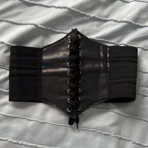 Black Lace-Up Corset Belt